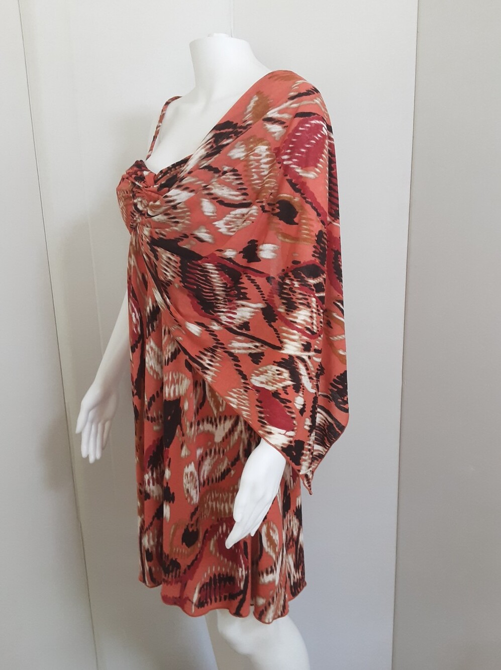 BISOU BISOU Rust Multi-Print Spaghetti Strap Babydoll Dress Sz 12 - Picture 2 of 8